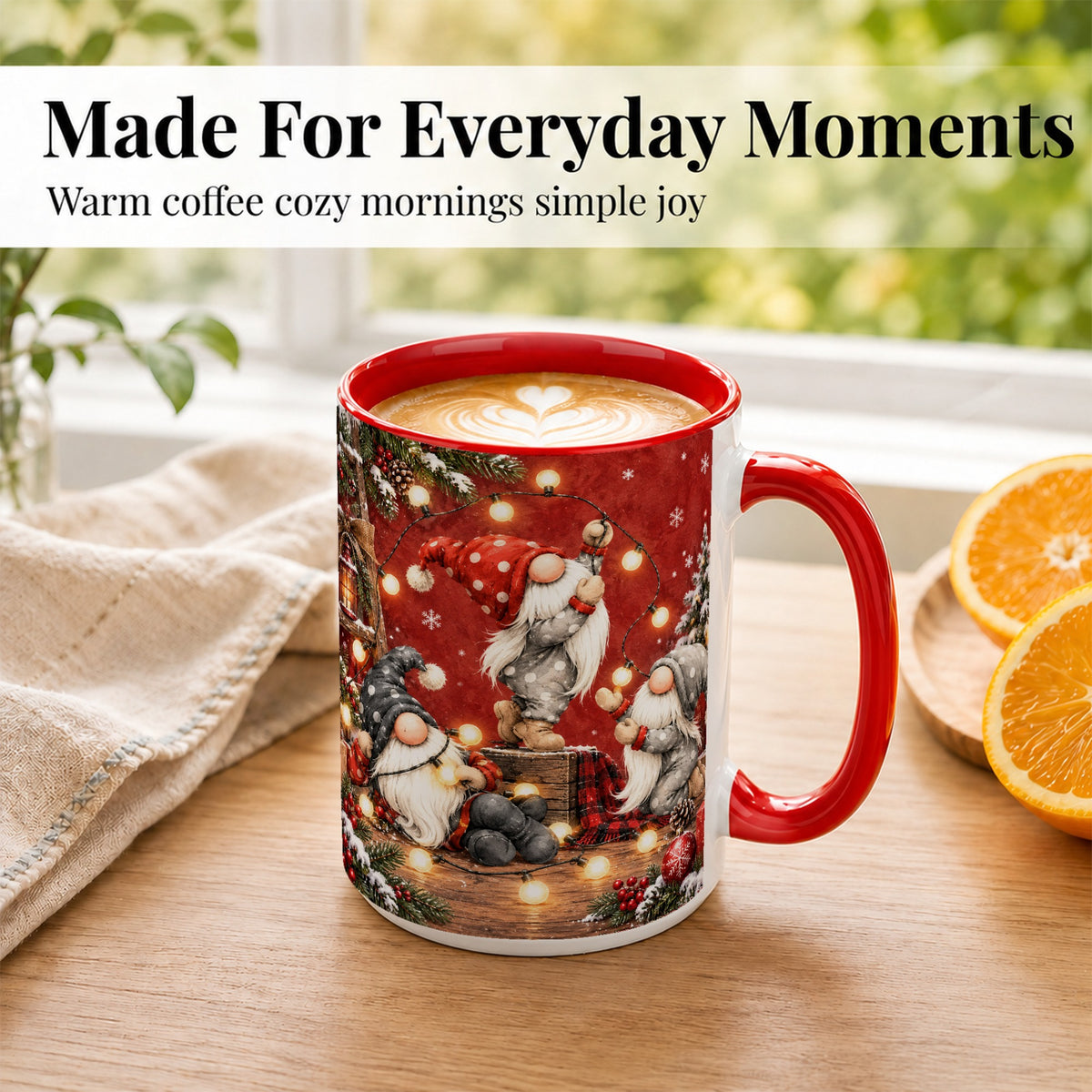 #pl[15oz|Red] Christmas Gnome Coffee Mug, Holiday Lights Mug, Ceramic Cup