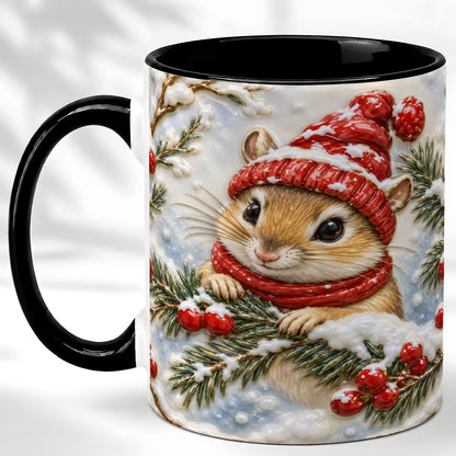 #pl[11oz|Black] Winter Mouse Coffee Mug, Snowy Woodland Mug, Ceramic Cup