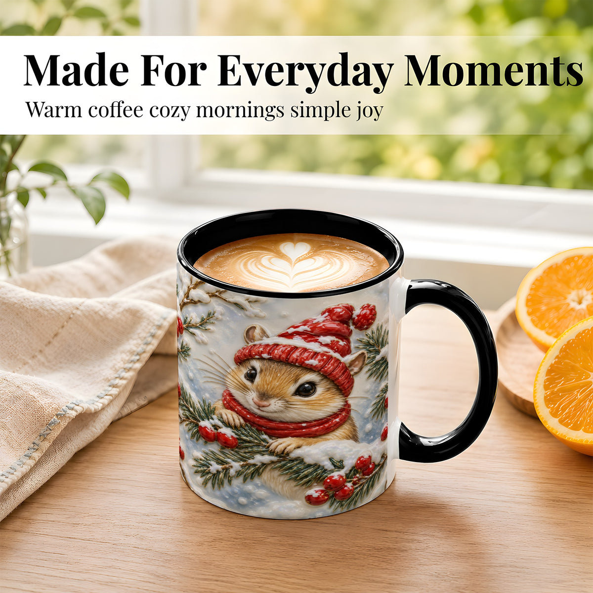 #pl[11oz|Black] Winter Mouse Coffee Mug, Snowy Woodland Mug, Ceramic Cup