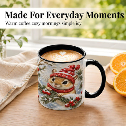 #pl[11oz|Black] Winter Mouse Coffee Mug, Snowy Woodland Mug, Ceramic Cup