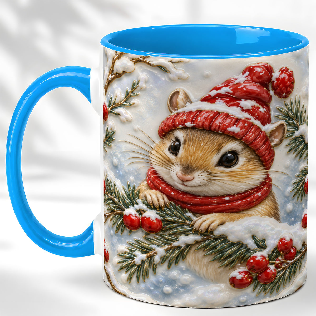 #pl[11oz|Blue] Winter Mouse Coffee Mug, Snowy Woodland Mug, Ceramic Cup