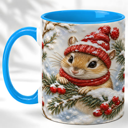 #pl[11oz|Blue] Winter Mouse Coffee Mug, Snowy Woodland Mug, Ceramic Cup