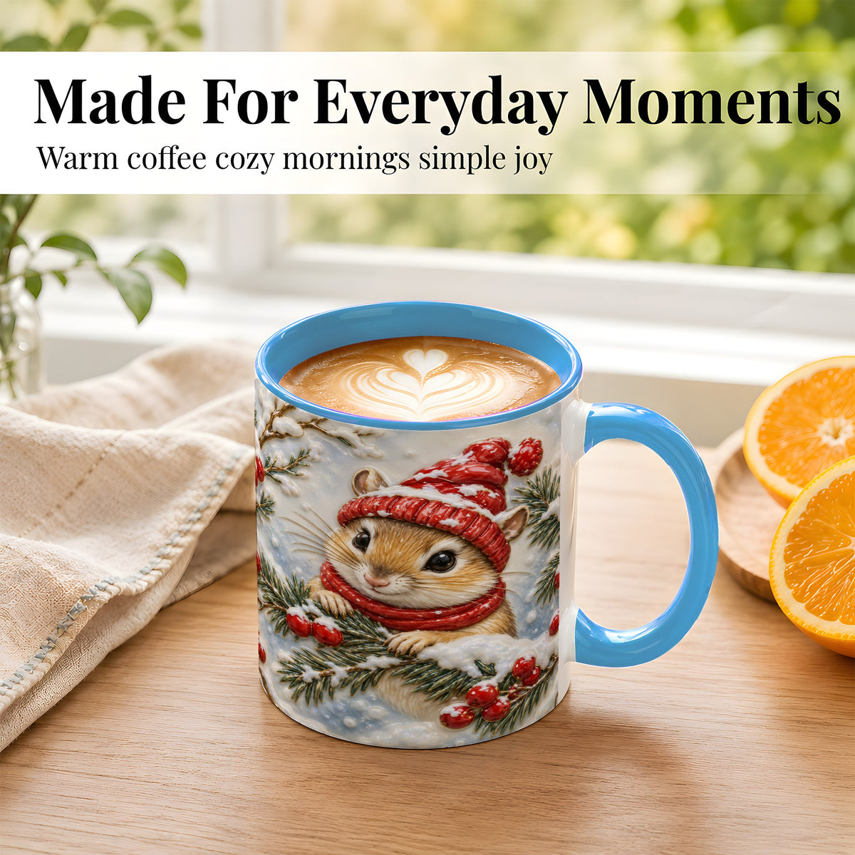#pl[11oz|Blue] Winter Mouse Coffee Mug, Snowy Woodland Mug, Ceramic Cup