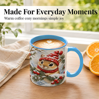 #pl[11oz|Blue] Winter Mouse Coffee Mug, Snowy Woodland Mug, Ceramic Cup