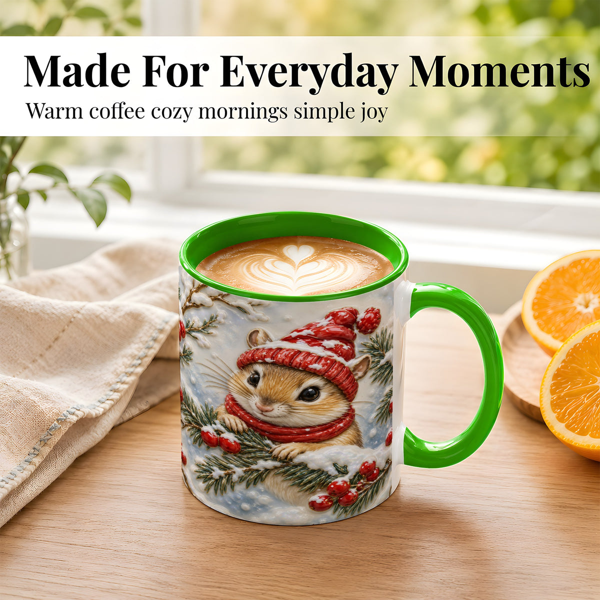 #pl[11oz|Green] Winter Mouse Coffee Mug, Snowy Woodland Mug, Ceramic Cup