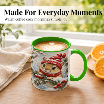 #pl[11oz|Green] Winter Mouse Coffee Mug, Snowy Woodland Mug, Ceramic Cup