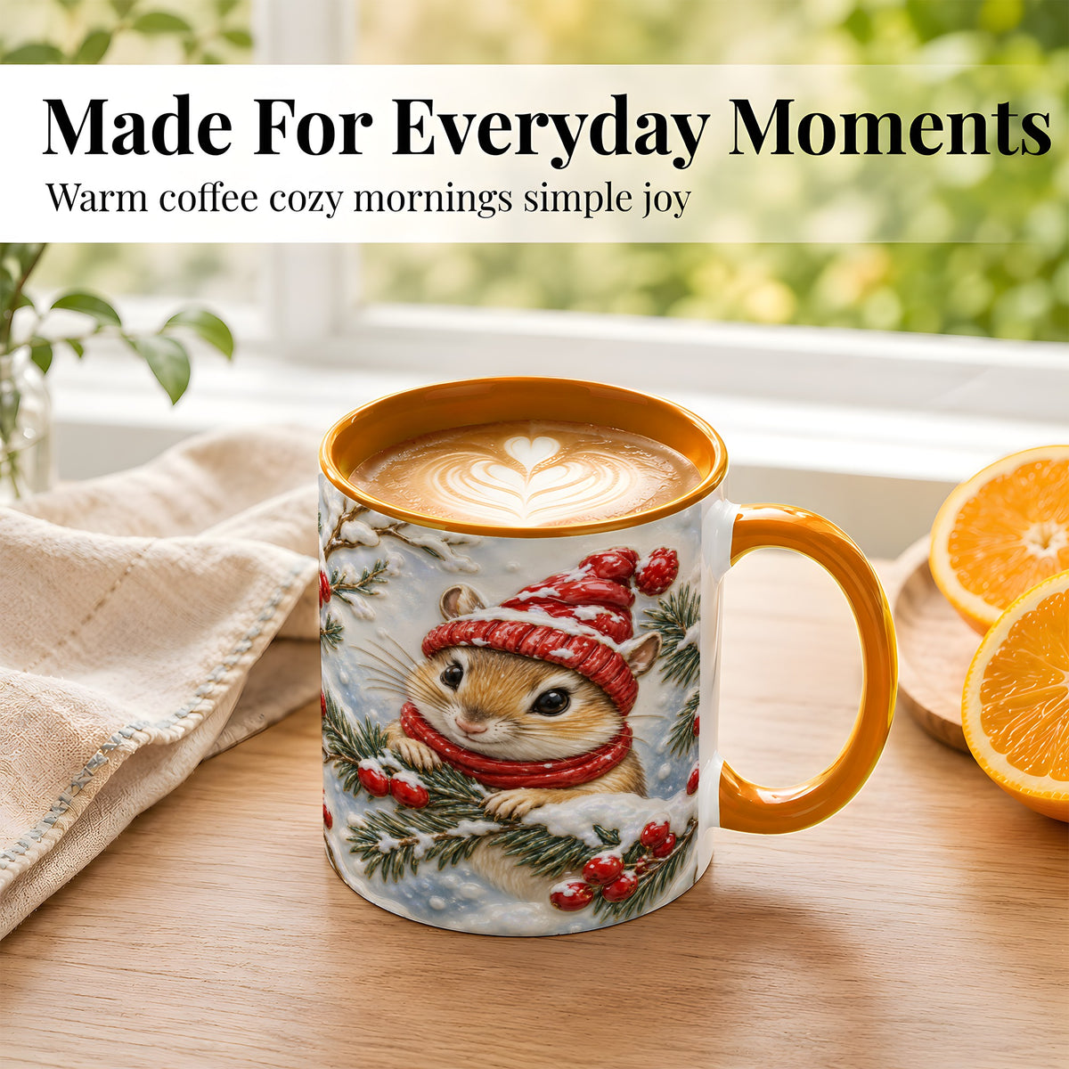 #pl[11oz|Orange] Winter Mouse Coffee Mug, Snowy Woodland Mug, Ceramic Cup