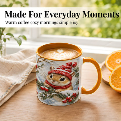 #pl[11oz|Orange] Winter Mouse Coffee Mug, Snowy Woodland Mug, Ceramic Cup