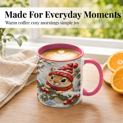 #pl[11oz|Pink] Winter Mouse Coffee Mug, Snowy Woodland Mug, Ceramic Cup