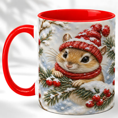 Winter Mouse Coffee Mug, Snowy Woodland Mug, Ceramic Cup