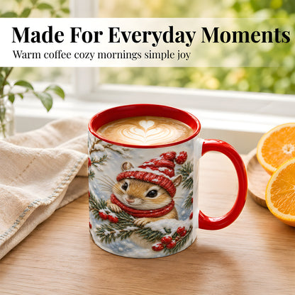 #pl[11oz|Red] Winter Mouse Coffee Mug, Snowy Woodland Mug, Ceramic Cup