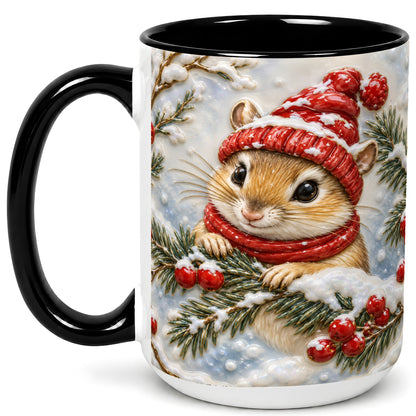 #pl[15oz|Black] Winter Mouse Coffee Mug, Snowy Woodland Mug, Ceramic Cup