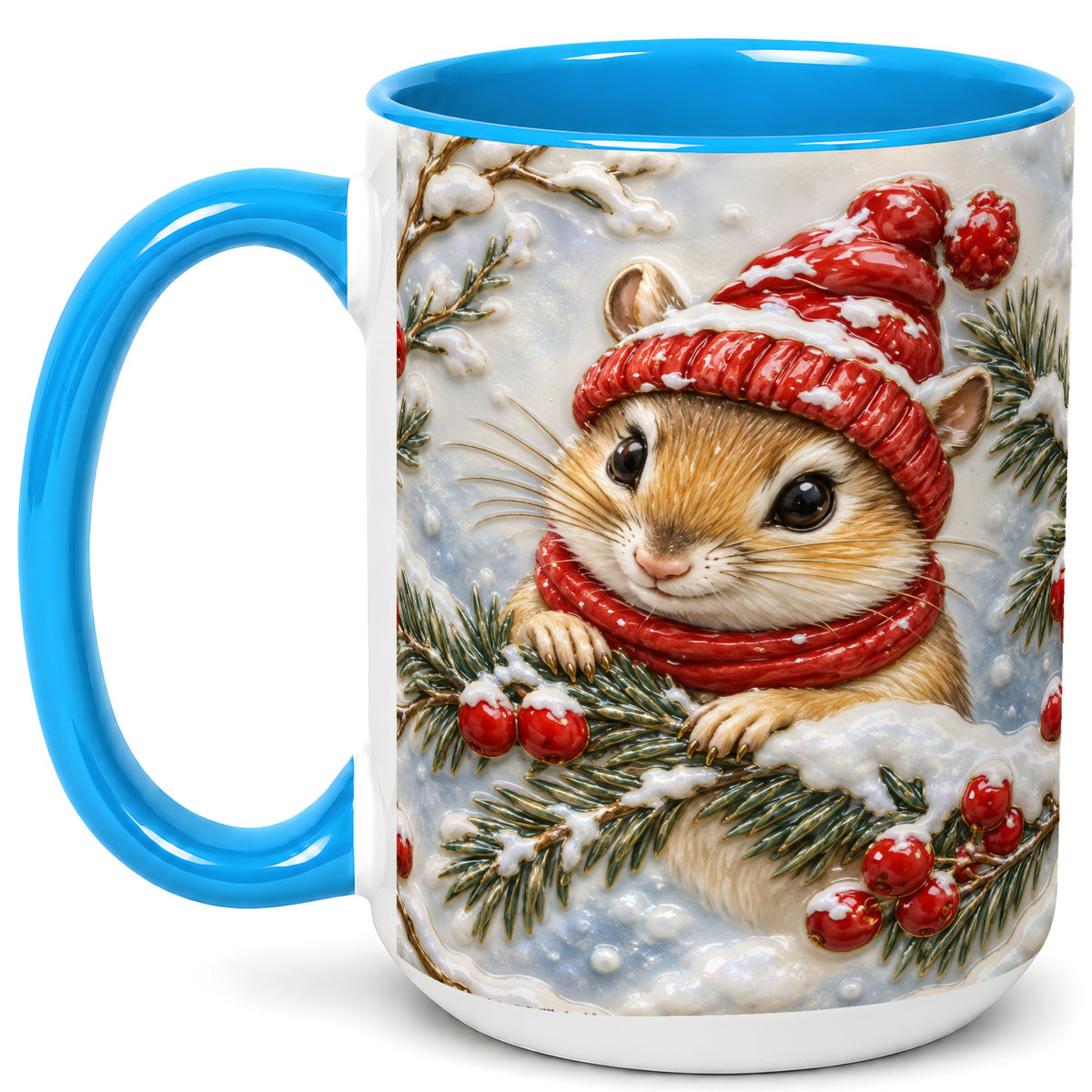 #pl[15oz|Blue] Winter Mouse Coffee Mug, Snowy Woodland Mug, Ceramic Cup