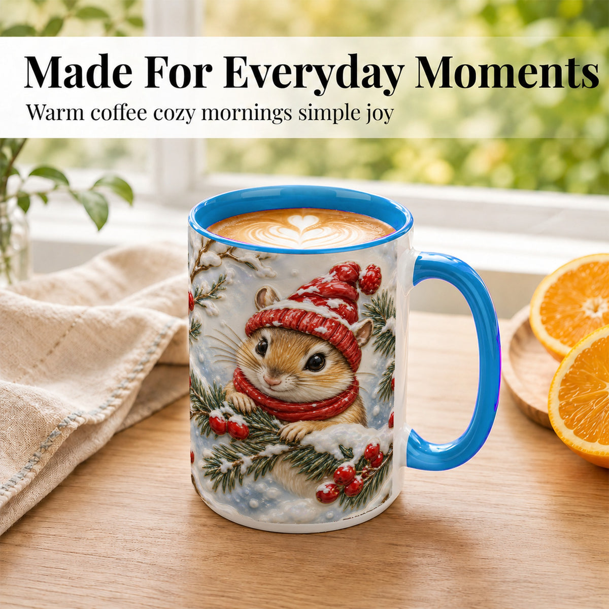 #pl[15oz|Blue] Winter Mouse Coffee Mug, Snowy Woodland Mug, Ceramic Cup
