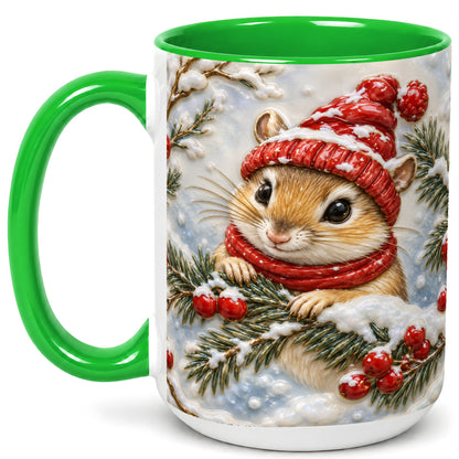 #pl[15oz|Green] Winter Mouse Coffee Mug, Snowy Woodland Mug, Ceramic Cup