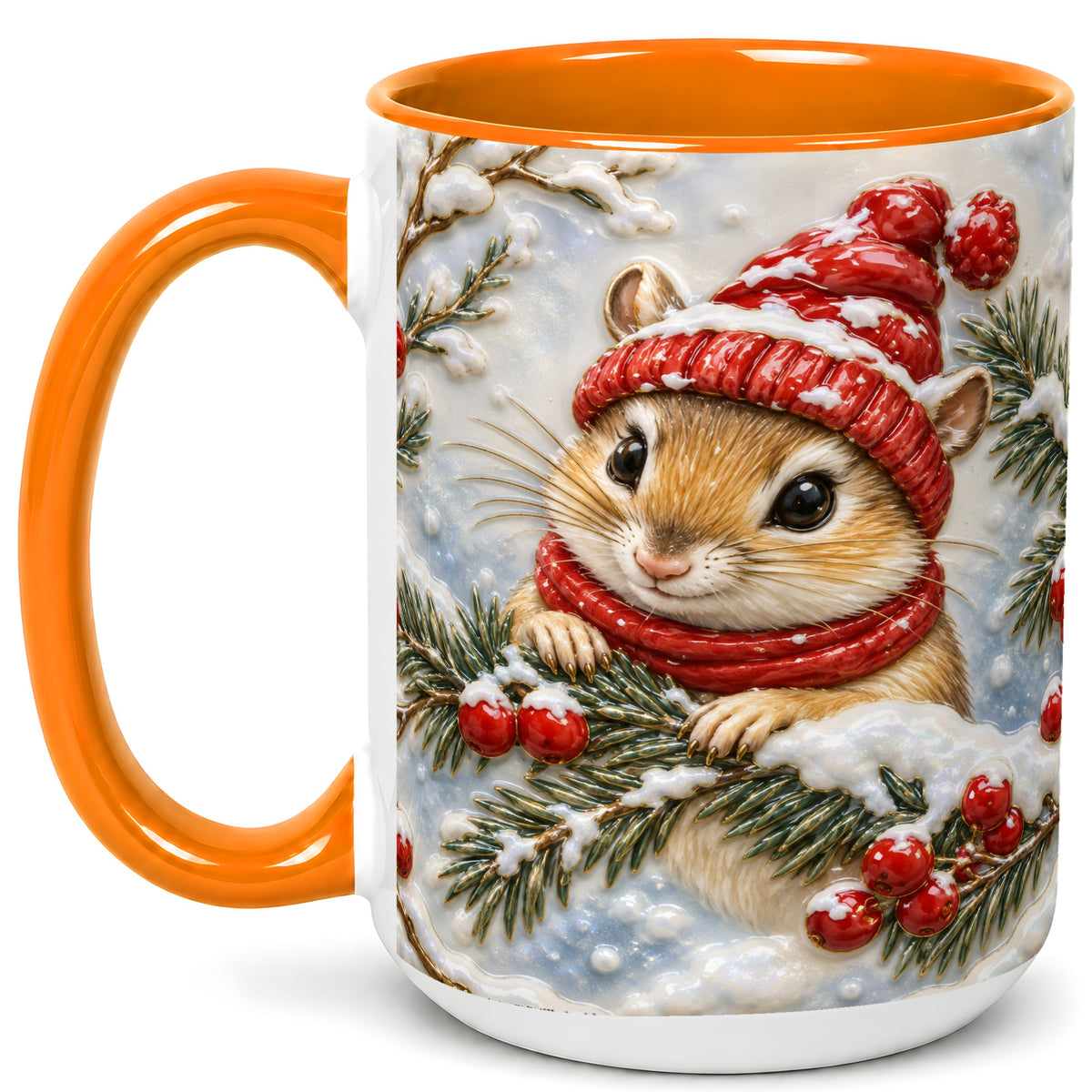 #pl[15oz|Orange] Winter Mouse Coffee Mug, Snowy Woodland Mug, Ceramic Cup
