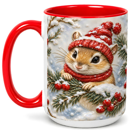 #pl[15oz|Red] Winter Mouse Coffee Mug, Snowy Woodland Mug, Ceramic Cup