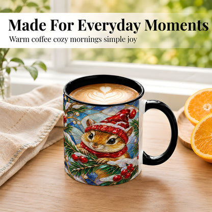 #pl[11oz|Black] Stained Glass Mouse Coffee Mug, Winter Mouse Mug, Ceramic Cup