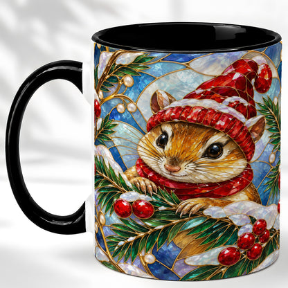 #pl[11oz|Black] Stained Glass Mouse Coffee Mug, Winter Mouse Mug, Ceramic Cup