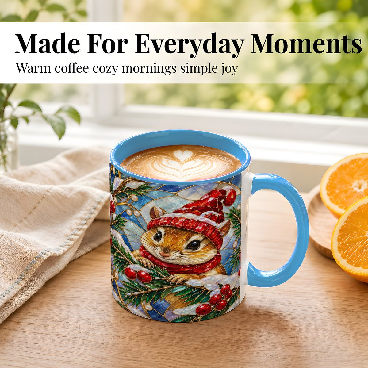 #pl[11oz|Blue] Stained Glass Mouse Coffee Mug, Winter Mouse Mug, Ceramic Cup