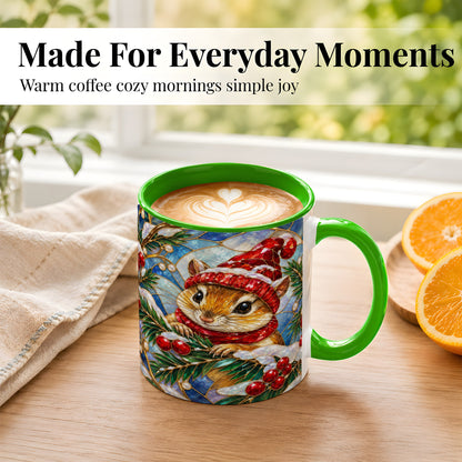 #pl[11oz|Green] Stained Glass Mouse Coffee Mug, Winter Mouse Mug, Ceramic Cup