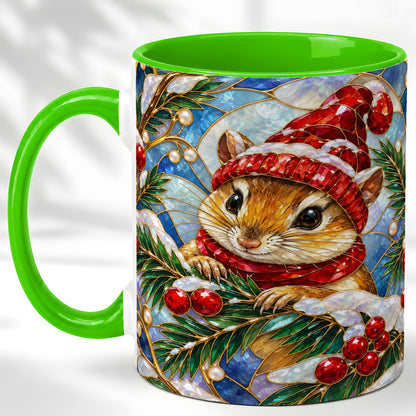 #pl[11oz|Green] Stained Glass Mouse Coffee Mug, Winter Mouse Mug, Ceramic Cup