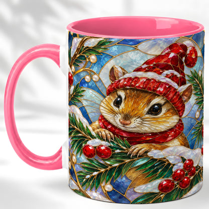 #pl[11oz|Pink] Stained Glass Mouse Coffee Mug, Winter Mouse Mug, Ceramic Cup