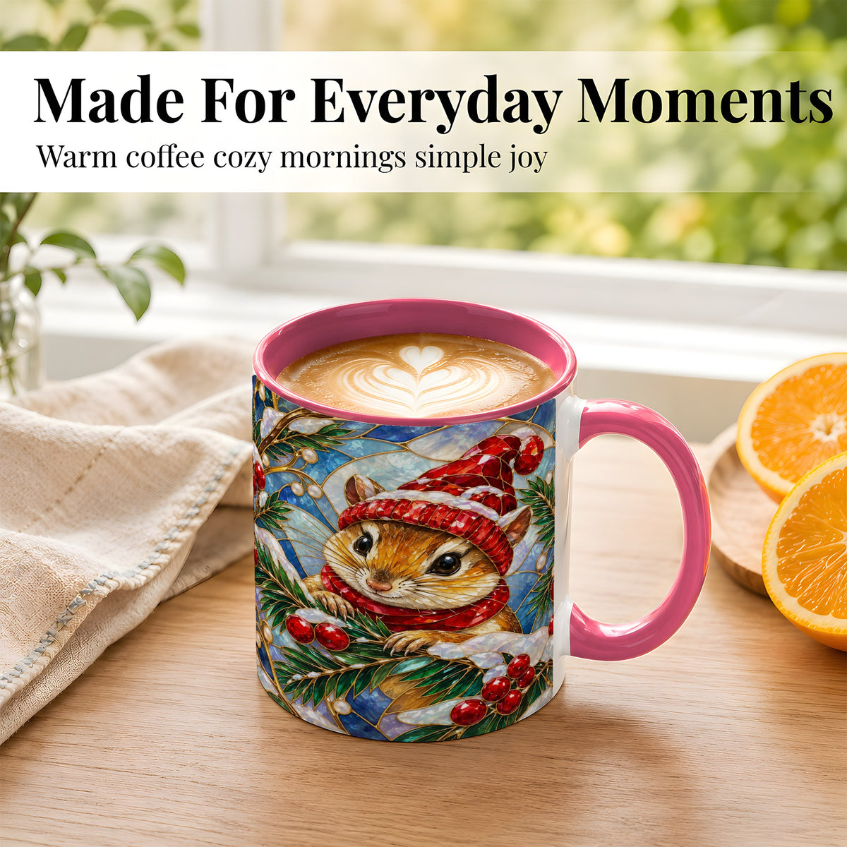 #pl[11oz|Pink] Stained Glass Mouse Coffee Mug, Winter Mouse Mug, Ceramic Cup