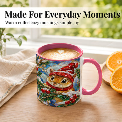 #pl[11oz|Pink] Stained Glass Mouse Coffee Mug, Winter Mouse Mug, Ceramic Cup