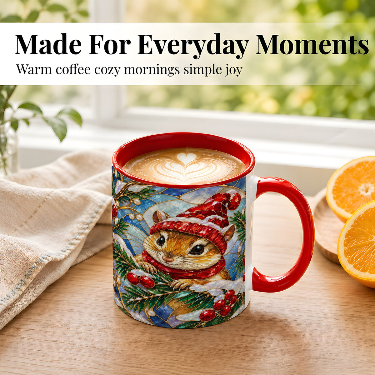 #pl[11oz|Red] Stained Glass Mouse Coffee Mug, Winter Mouse Mug, Ceramic Cup