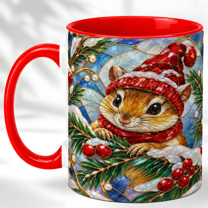 Stained Glass Mouse Coffee Mug, Winter Mouse Mug, Ceramic Cup