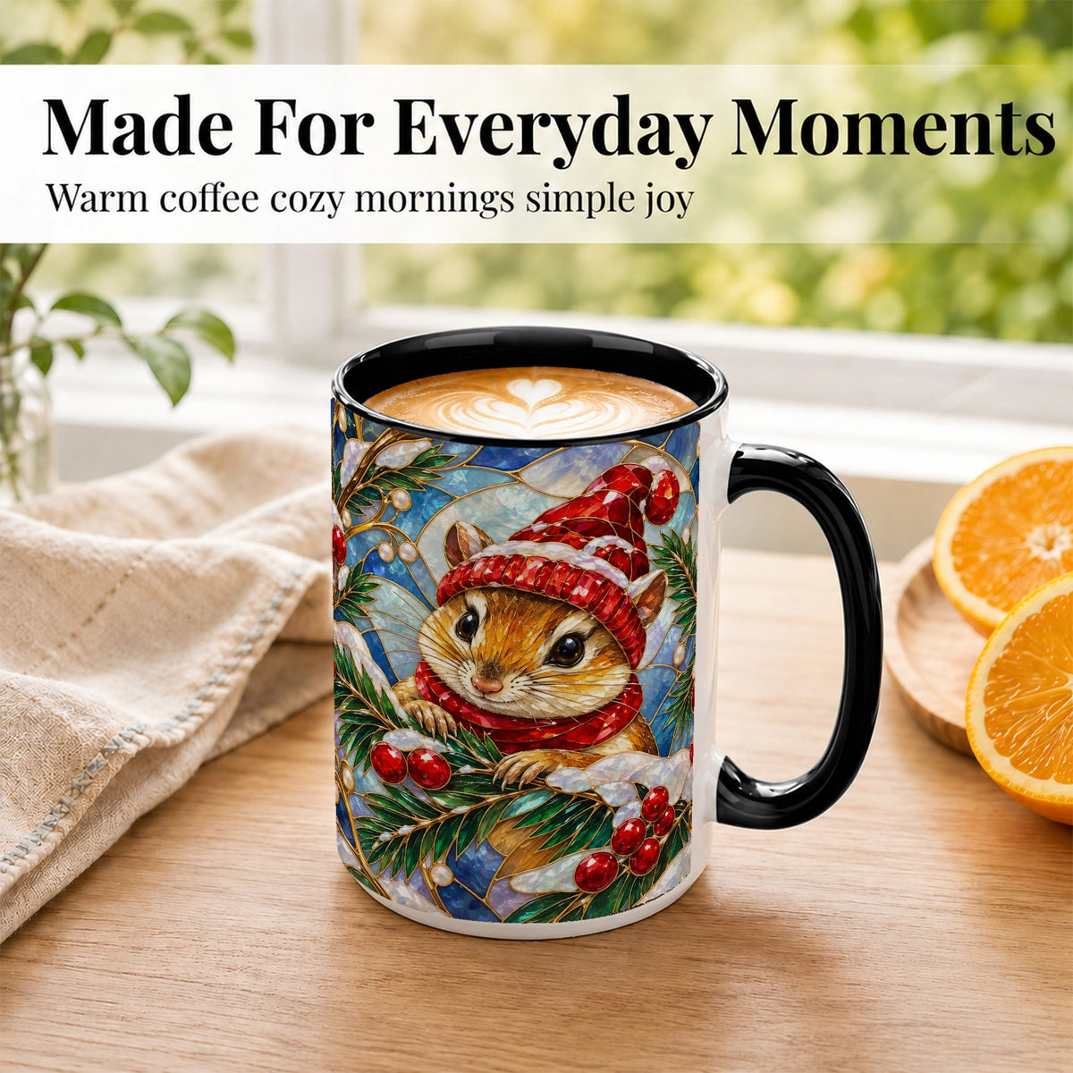 #pl[15oz|Black] Stained Glass Mouse Coffee Mug, Winter Mouse Mug, Ceramic Cup