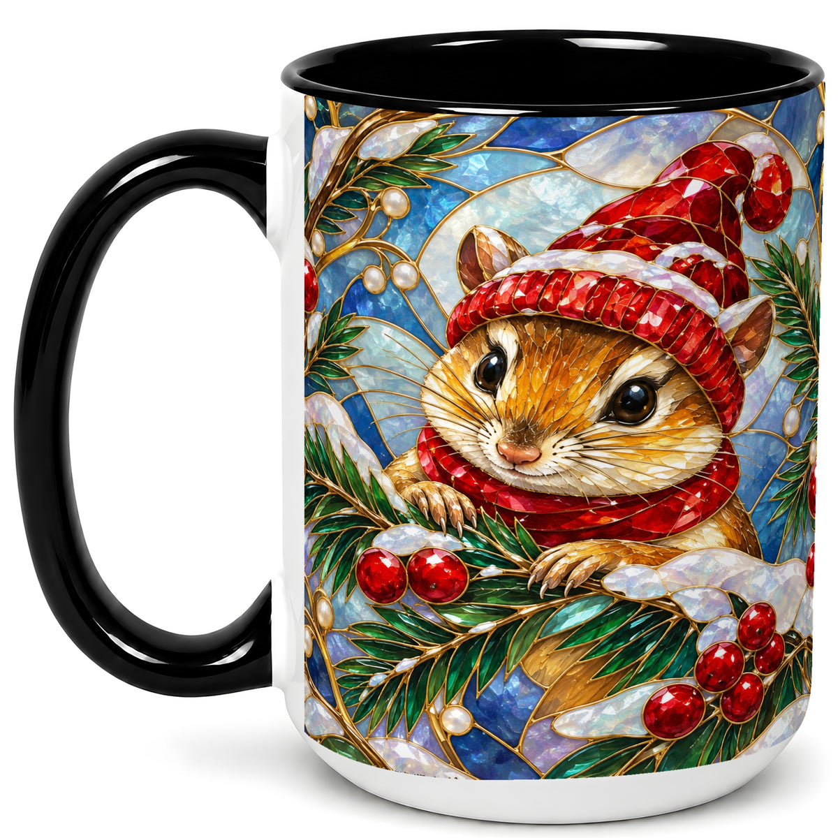 #pl[15oz|Black] Stained Glass Mouse Coffee Mug, Winter Mouse Mug, Ceramic Cup