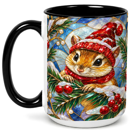 #pl[15oz|Black] Stained Glass Mouse Coffee Mug, Winter Mouse Mug, Ceramic Cup
