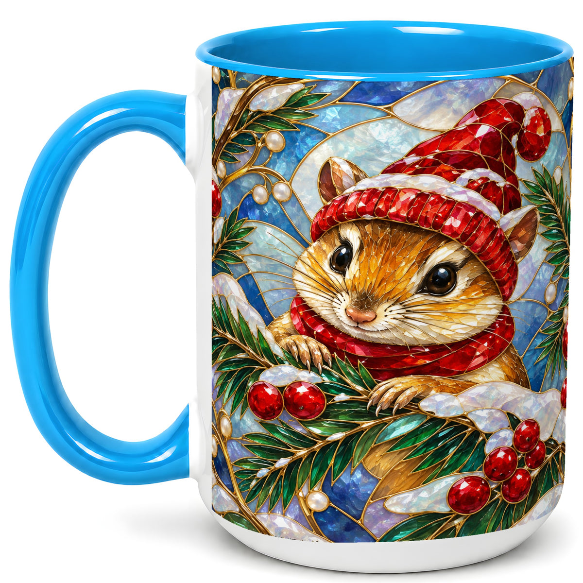#pl[15oz|Blue] Stained Glass Mouse Coffee Mug, Winter Mouse Mug, Ceramic Cup