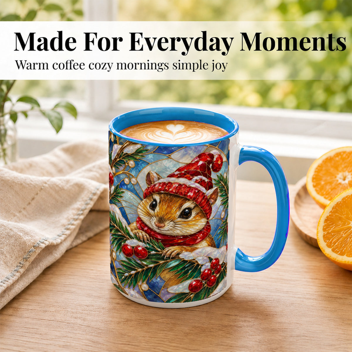 #pl[15oz|Blue] Stained Glass Mouse Coffee Mug, Winter Mouse Mug, Ceramic Cup