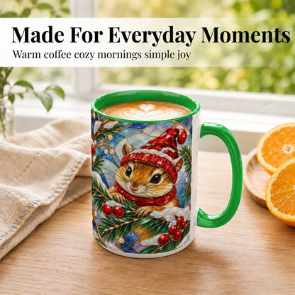 #pl[15oz|Green] Stained Glass Mouse Coffee Mug, Winter Mouse Mug, Ceramic Cup