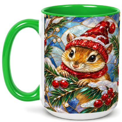 #pl[15oz|Green] Stained Glass Mouse Coffee Mug, Winter Mouse Mug, Ceramic Cup