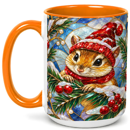 #pl[15oz|Orange] Stained Glass Mouse Coffee Mug, Winter Mouse Mug, Ceramic Cup