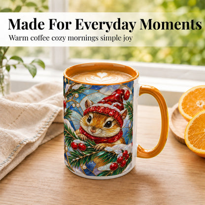 #pl[15oz|Orange] Stained Glass Mouse Coffee Mug, Winter Mouse Mug, Ceramic Cup