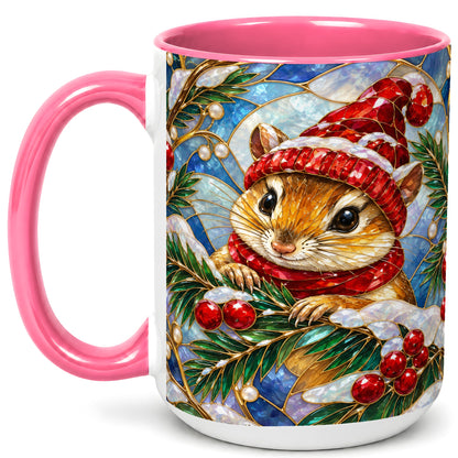 #pl[15oz|Pink] Stained Glass Mouse Coffee Mug, Winter Mouse Mug, Ceramic Cup