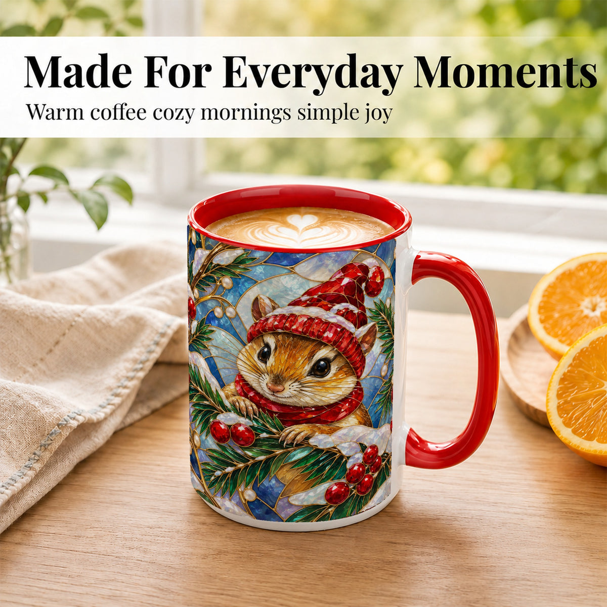 #pl[15oz|Red] Stained Glass Mouse Coffee Mug, Winter Mouse Mug, Ceramic Cup