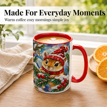 #pl[15oz|Red] Stained Glass Mouse Coffee Mug, Winter Mouse Mug, Ceramic Cup