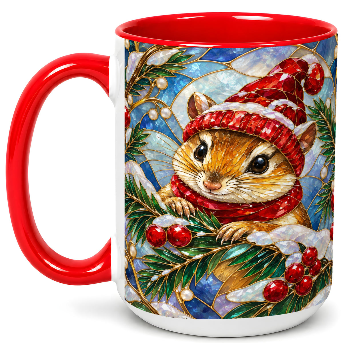 #pl[15oz|Red] Stained Glass Mouse Coffee Mug, Winter Mouse Mug, Ceramic Cup