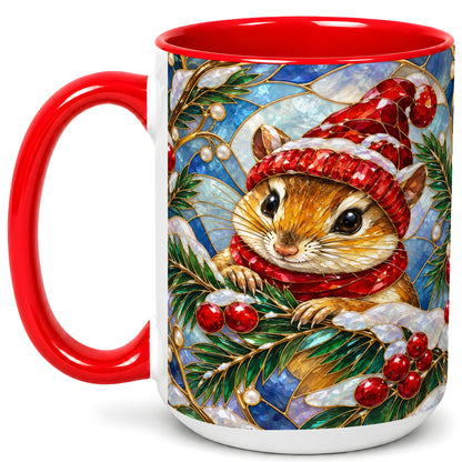 #pl[15oz|Red] Stained Glass Mouse Coffee Mug, Winter Mouse Mug, Ceramic Cup