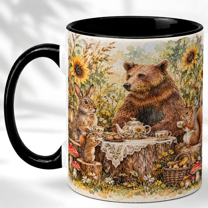 #pl[11oz|Black] Woodland Tea Party Coffee Mug, Forest Animal Mug, Ceramic Cup