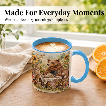 #pl[11oz|Blue] Woodland Tea Party Coffee Mug, Forest Animal Mug, Ceramic Cup