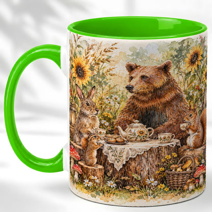 #pl[11oz|Green] Woodland Tea Party Coffee Mug, Forest Animal Mug, Ceramic Cup