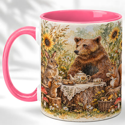 #pl[11oz|Pink] Woodland Tea Party Coffee Mug, Forest Animal Mug, Ceramic Cup
