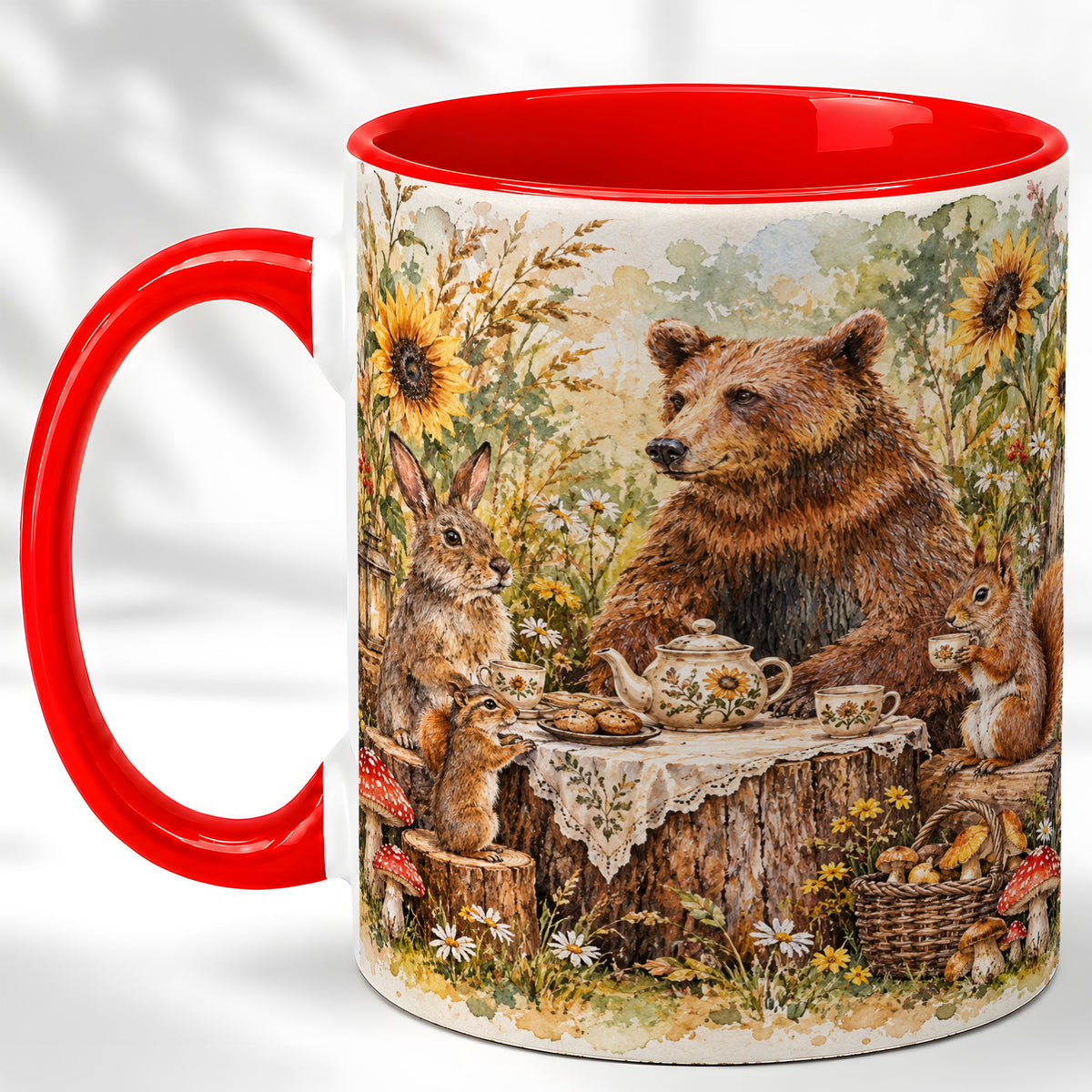 Woodland Tea Party Coffee Mug, Forest Animal Mug, Ceramic Cup